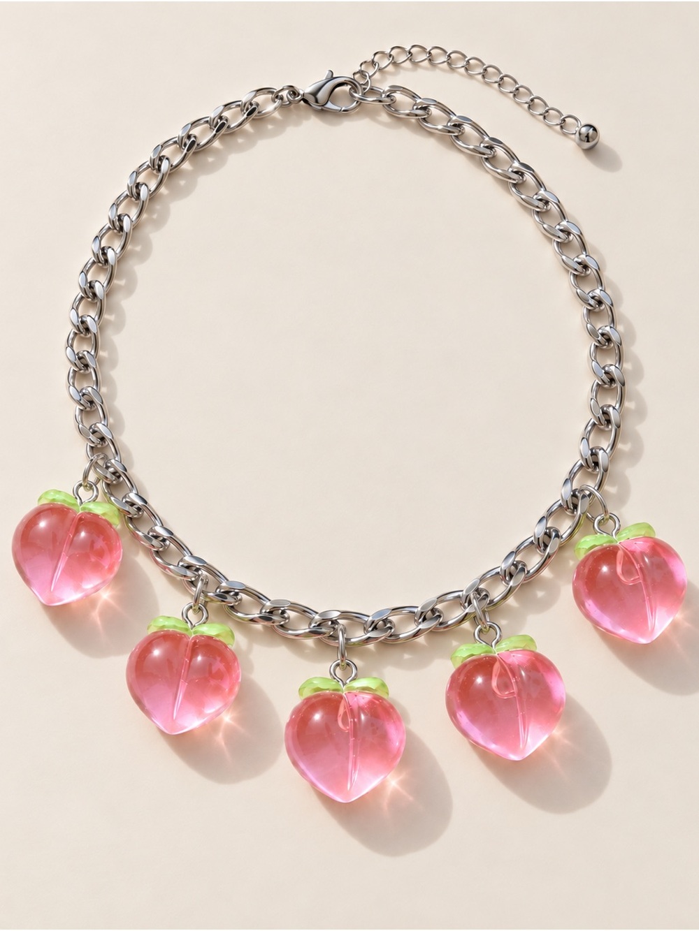 Pink Peach Charm Chain Necklace | Statement Jewelry